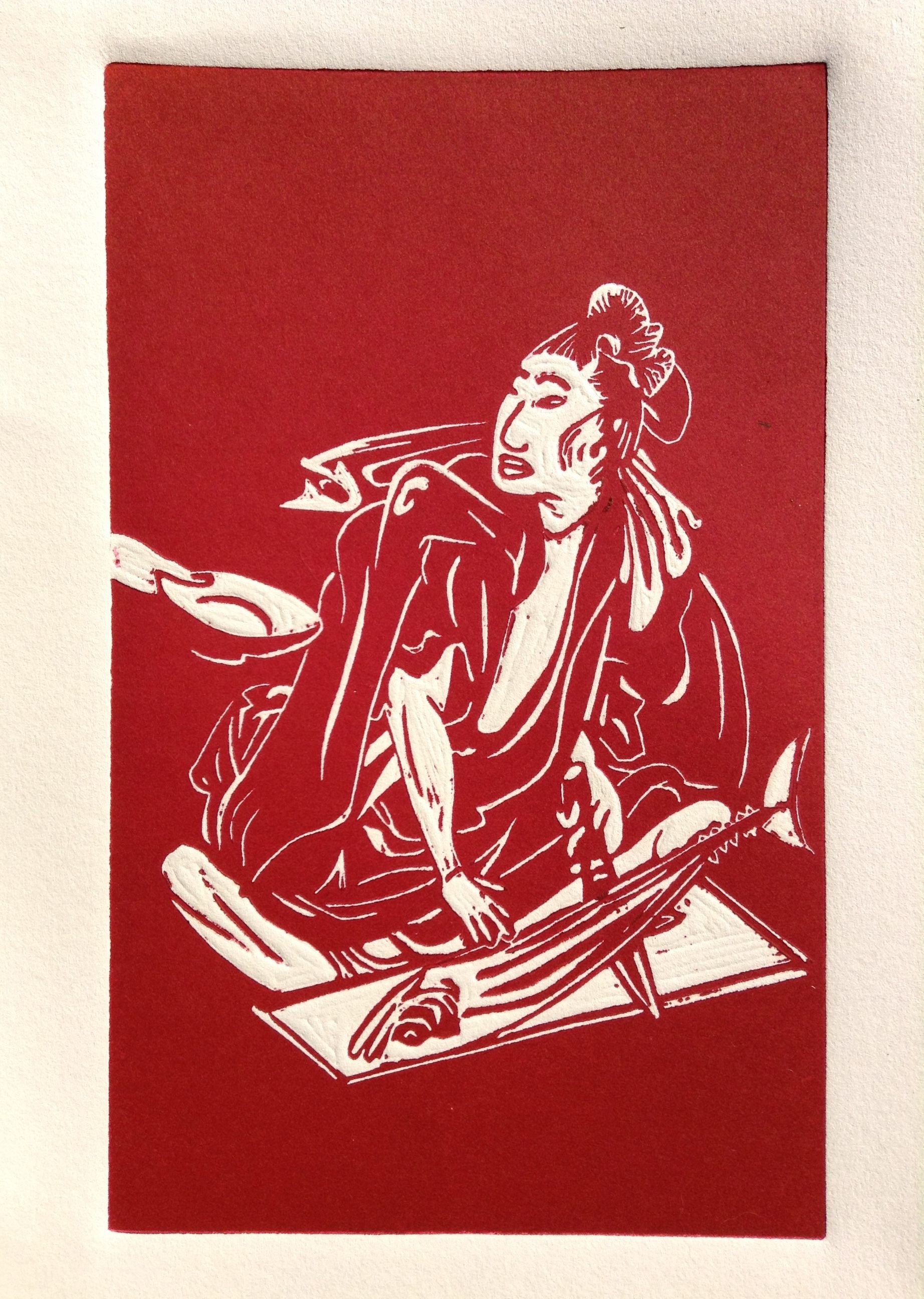 Poissonnier nippon - rouge géranium (linogravure)