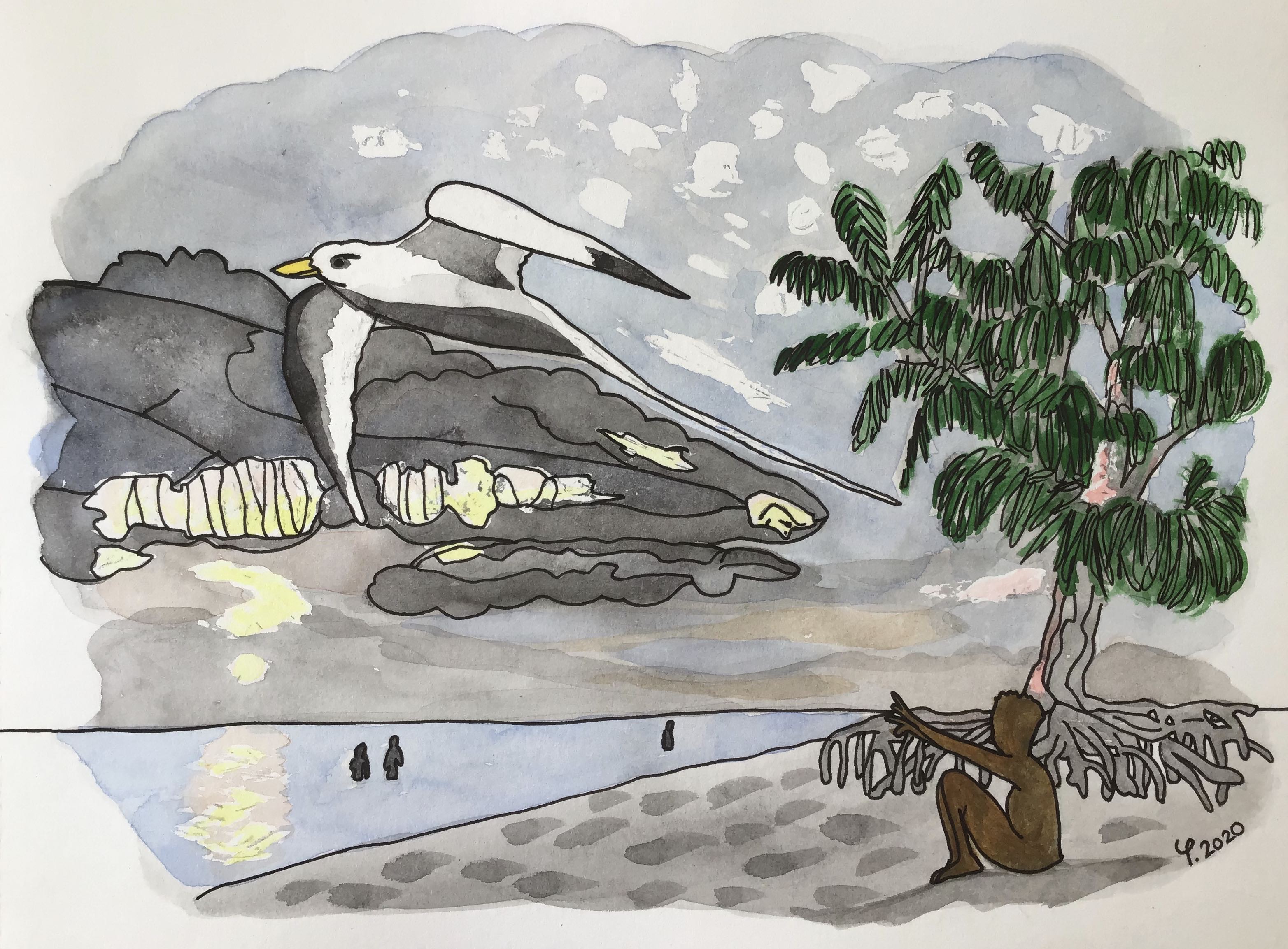 Rêverie confinée (aquarelle)