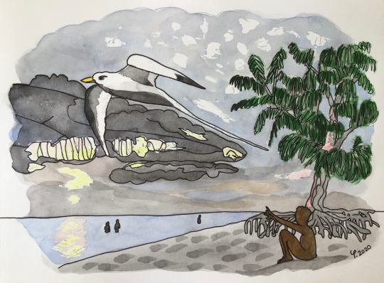 Rêverie confinée (aquarelle)